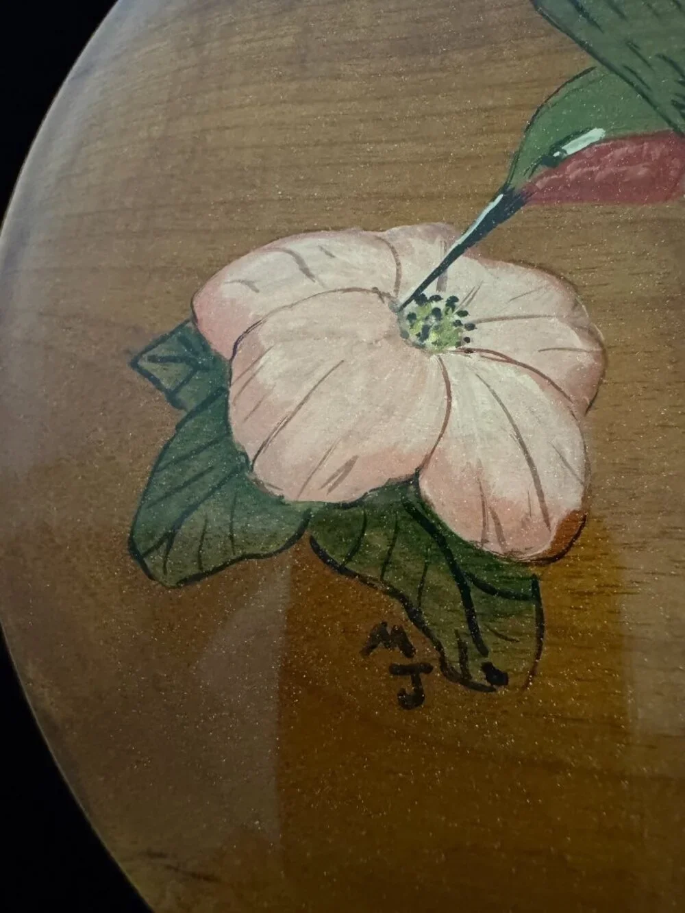 Vintage Myrtlewood Art Panel Plaque Hummigbird and Flower